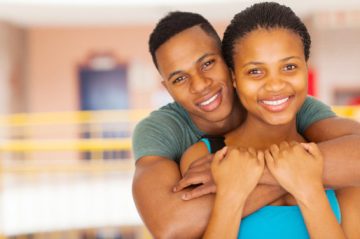 afro american college couple close up